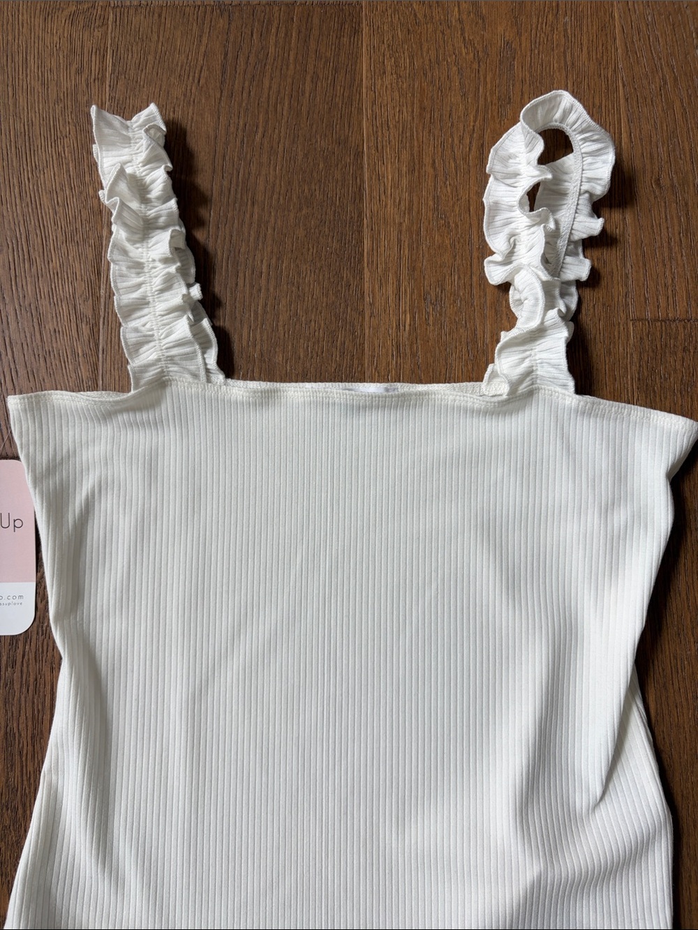 NWT White Ribbed Ruffle-Strap Bodysuit - Picture 2 of 5